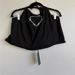 Black Halter Top with Heart Detail